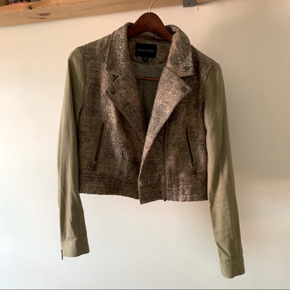 Minkpink Jackets \u0026 Coats | Tweed Moto Jacket | Color: Green | Size: M | Dinguy's Closet